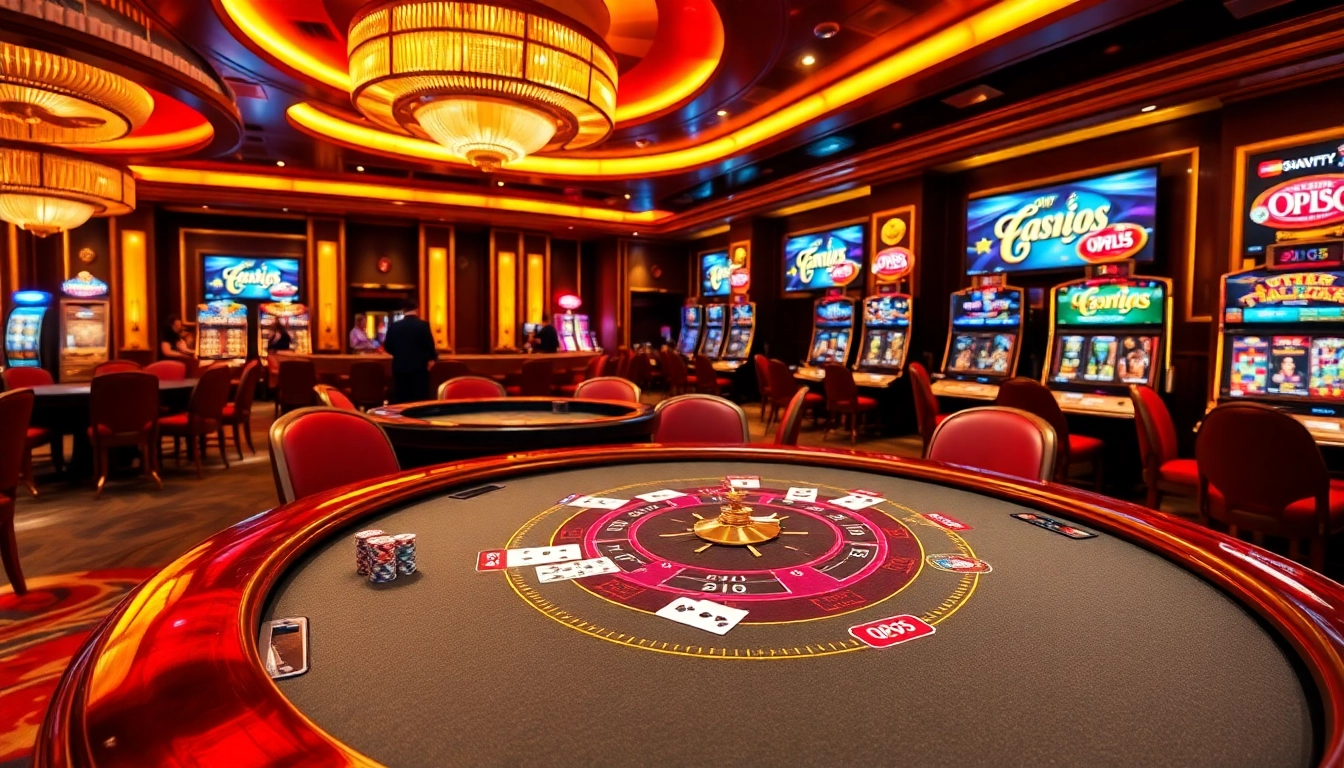 Players experiencing qh88 excitement at a luxurious casino table with chips and cards.