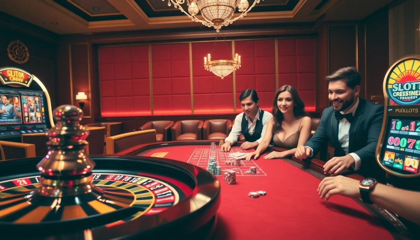 The thrilling casino atmosphere of https://www.superslot365.net/ with vibrant gaming tables and players enjoying their bets.