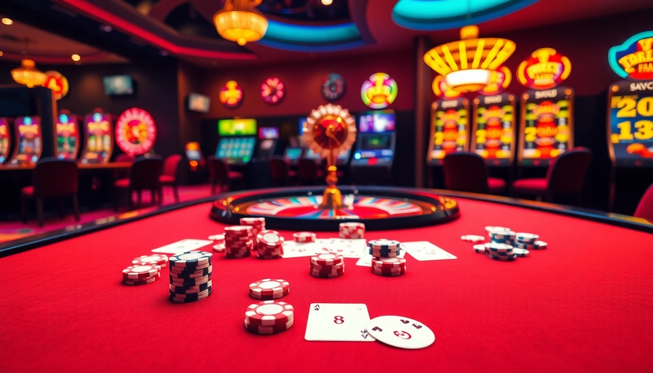 Experience thrilling gameplay at 28bet com with vibrant poker tables and enticing casino lights.