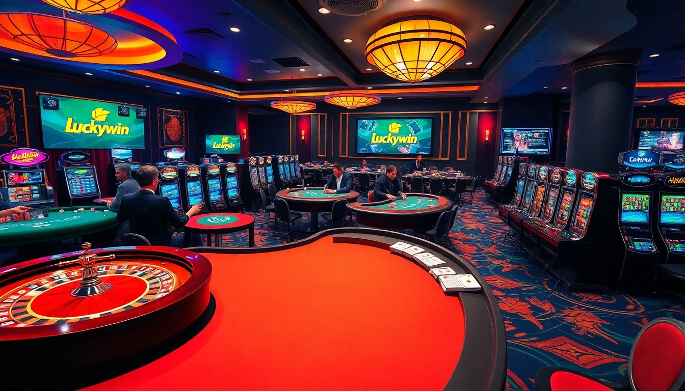 Winning at https://luckywin.tech/ in a vibrant and luxurious online casino setting.