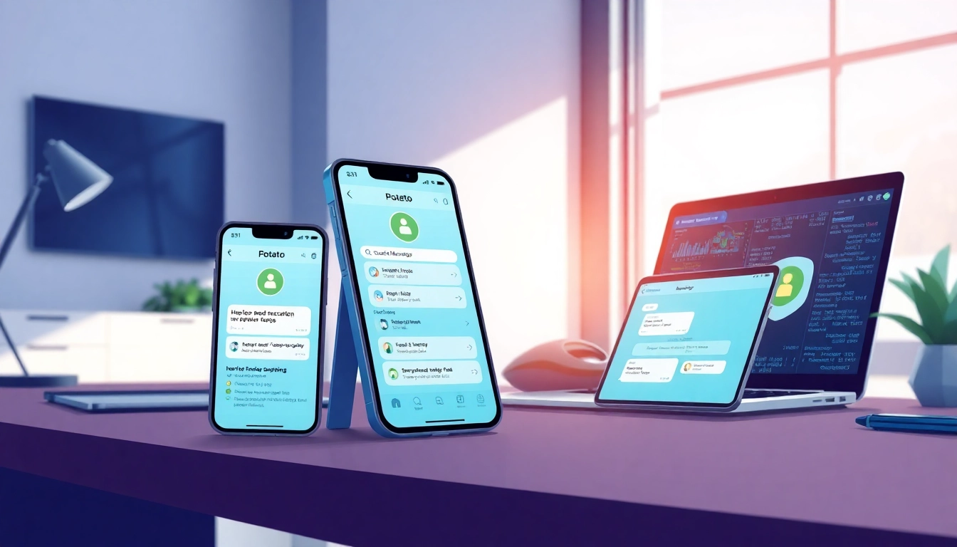 Potato secure messaging app displayed on smart devices showcasing modern technology and privacy features.