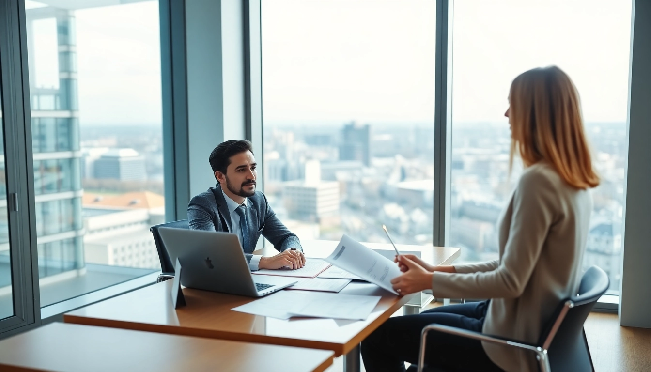Headhunter Schweiz in a modern office consulting with a candidate during an interview.