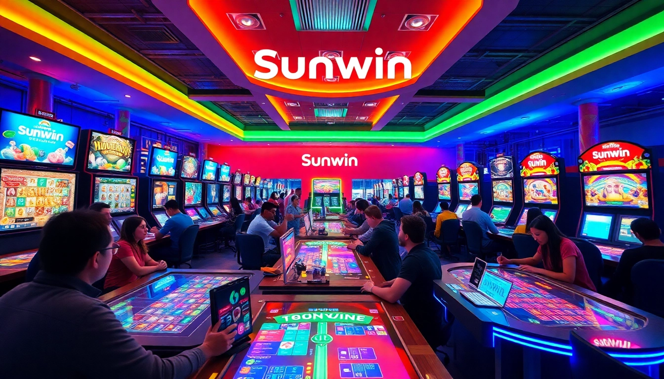 Sunwin gaming portal with players enjoying various games in a vibrant atmosphere
