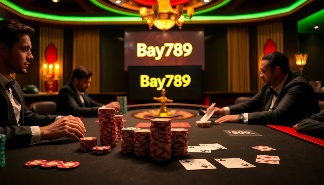 Play at Bay789 with high-stakes poker and vibrant casino atmosphere.