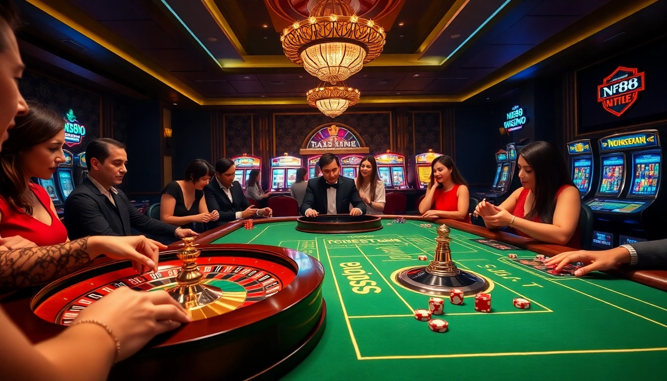 Experience the excitement at nn88 casino with vibrant poker chips and a thrilling roulette wheel.