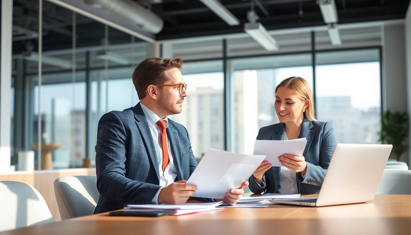 Headhunter Schweiz trifft sich mit Klienten in einem modernen Büro.