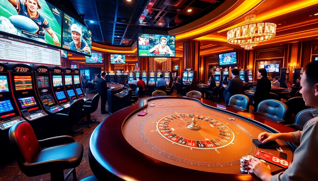 Experience the thrill of 789P in a vibrant casino setting with tables and slot machines.