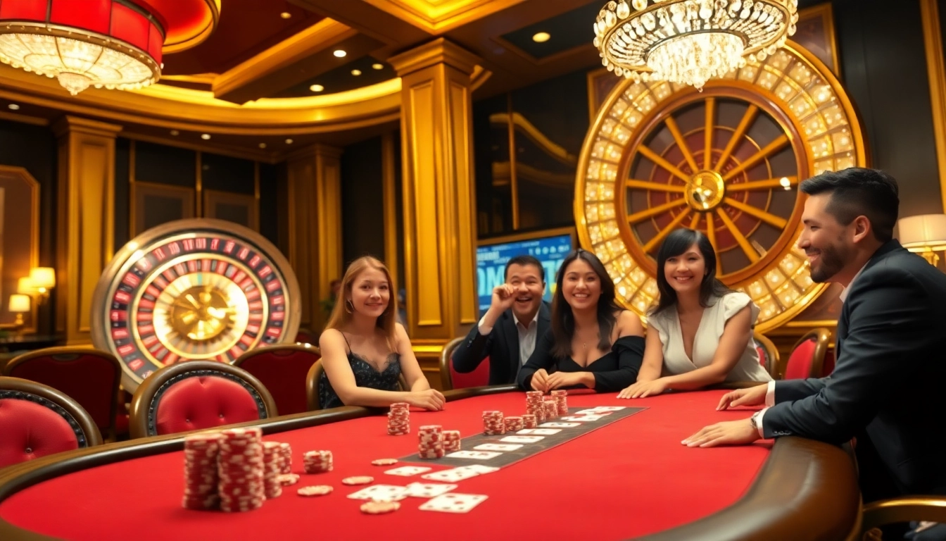 Experience high-stakes excitement at KJC's luxurious casino table filled with vibrant poker chips and cards.