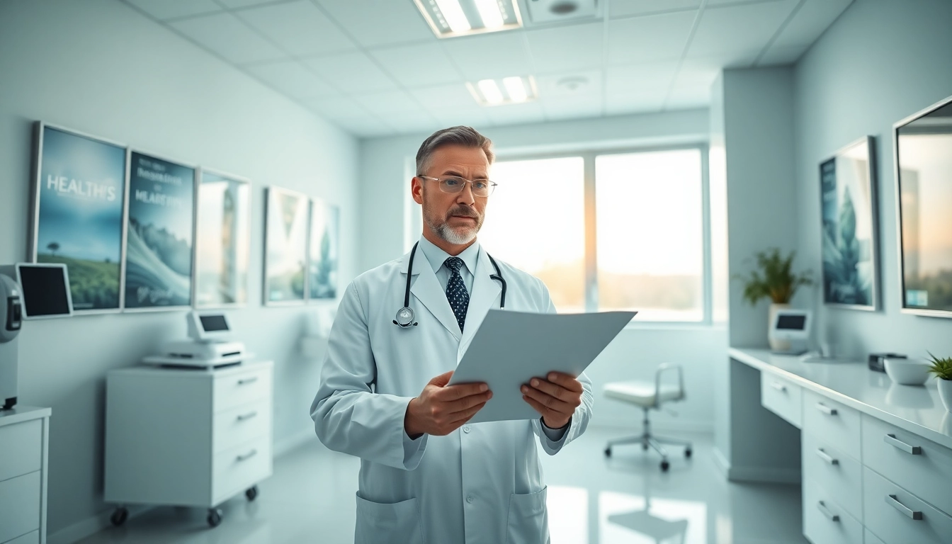 Tomas Sonnenfeldt, der Chirurg, überprüft Patientenakten in einer modernen Arztpraxis.