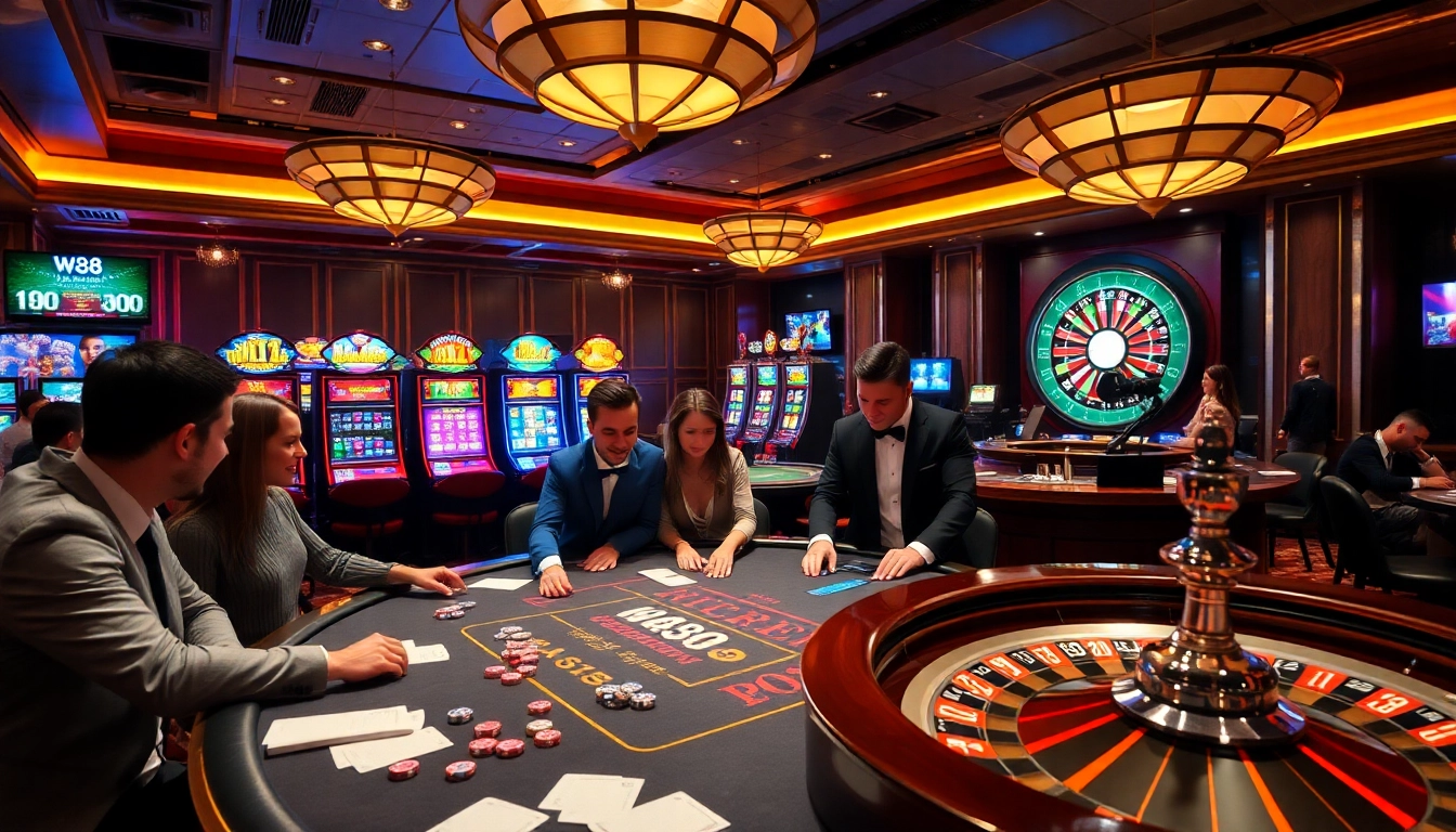 W88 offers an exciting poker game experience with dynamic players and vibrant casino visuals.