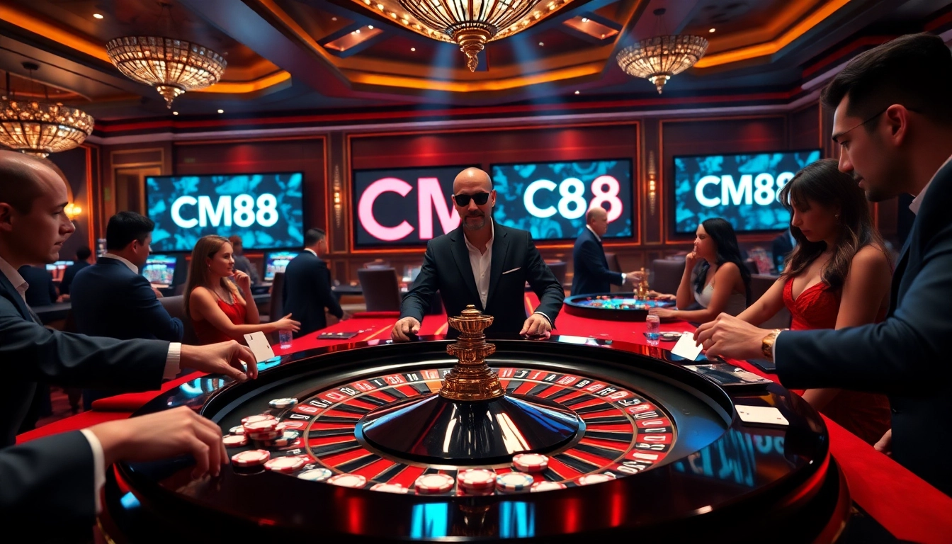 Experience the thrill of gambling at CM88 with vibrant casino tables and exciting gameplay elements.