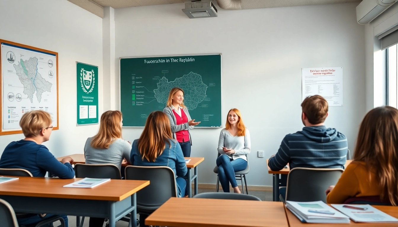 Anschauliche Unterrichtsszene zum Führerschein in Tschechien mit Fahrlehrer und Lernenden.