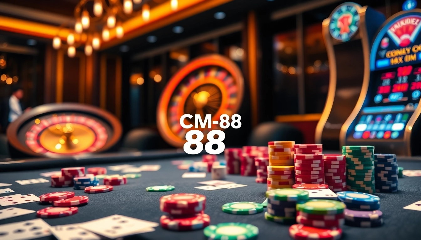 Engaging CM 88 poker table filled with chips and cards, capturing casino excitement.