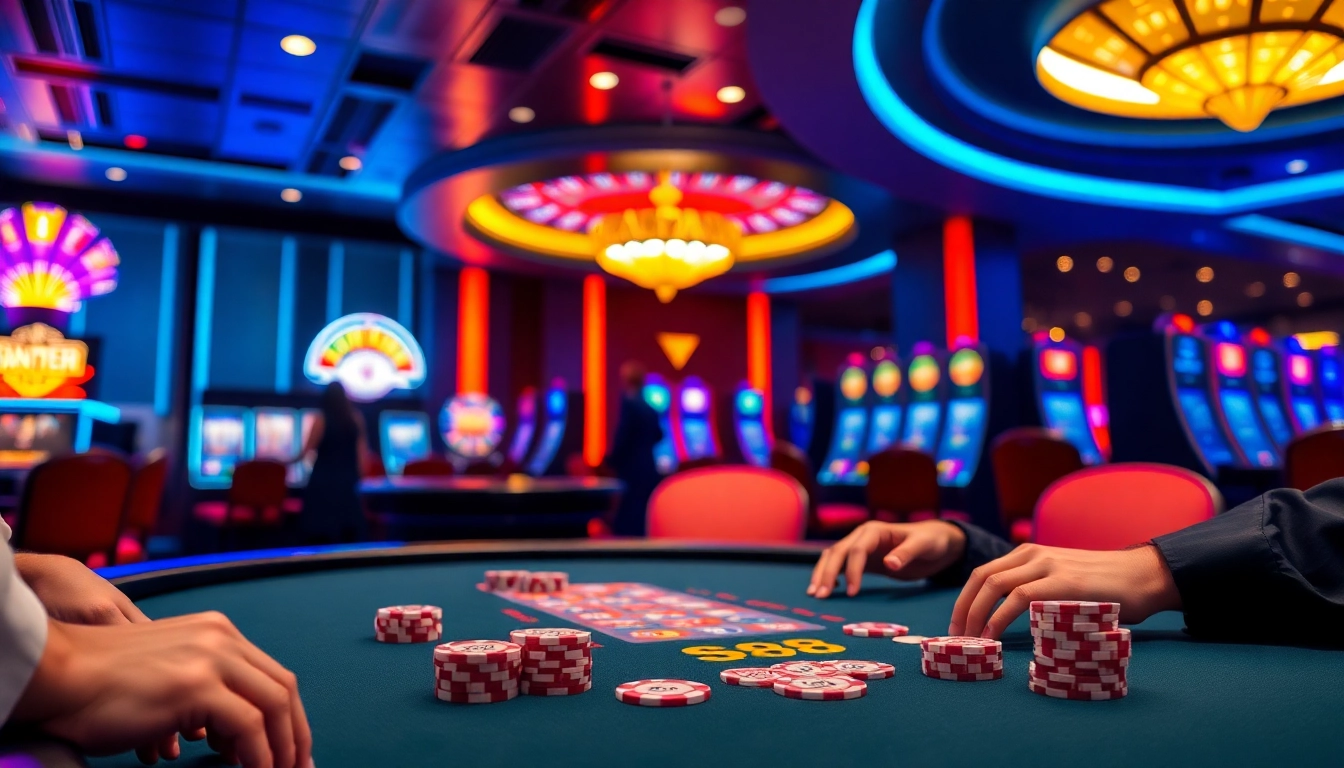 SC88 poker chips on an elegant casino table with players engaging actively.