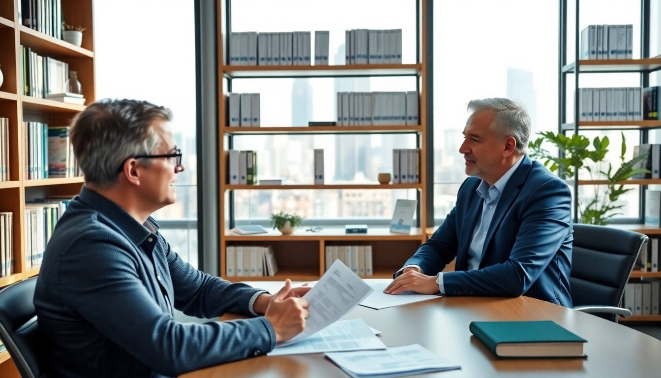 Beratung durch Recht und Finanzen Ratgeber in modernem Büro mit Finanzdokumenten.