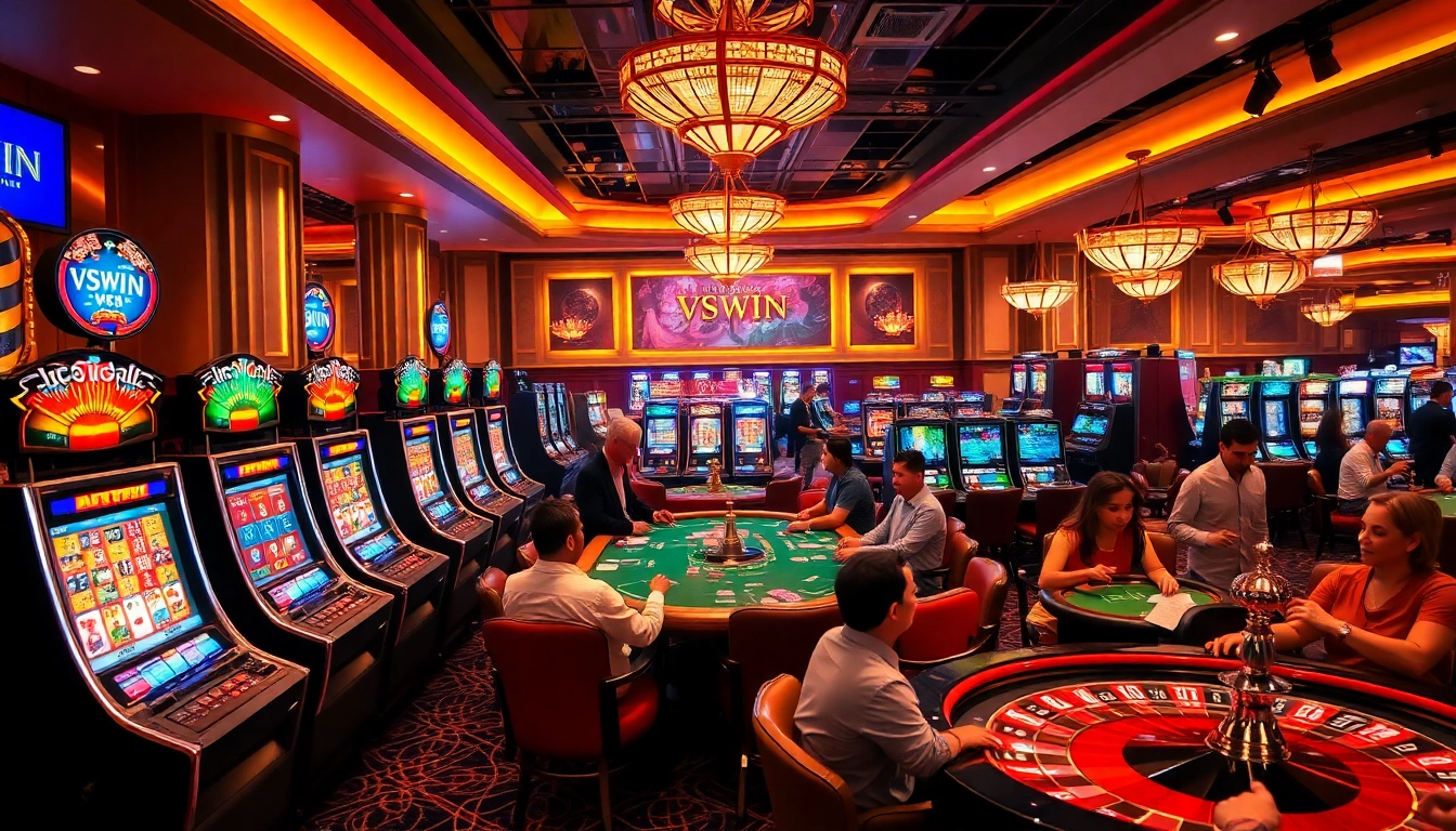 Players enjoy the thrill of live gaming at VSWIN's vibrant casino atmosphere.