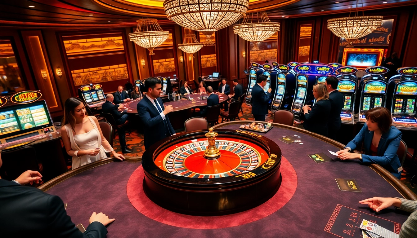 Players enjoying the thrill of gaming at C168's luxurious casino tables and slots.