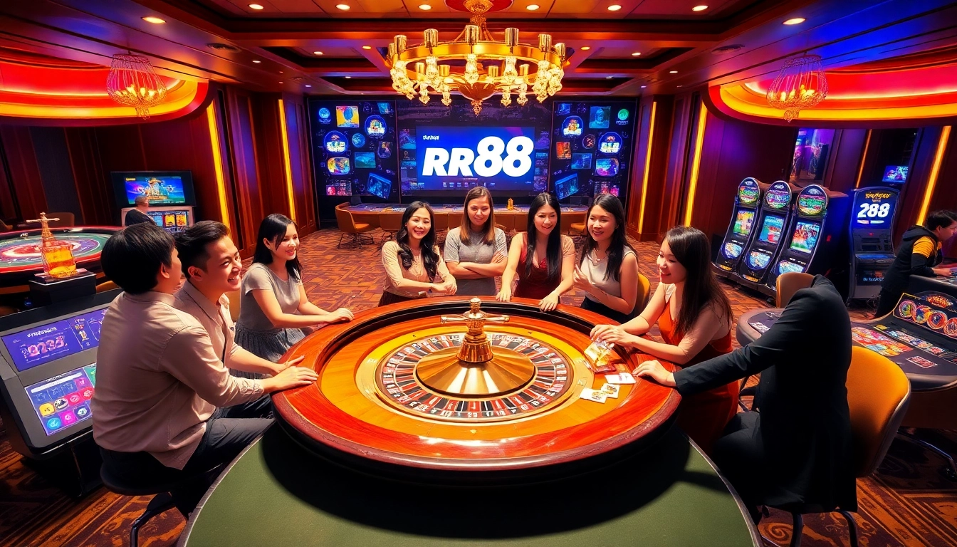 Exciting rr88 | đăng nhập scene showcasing high-end casino games and lively players.