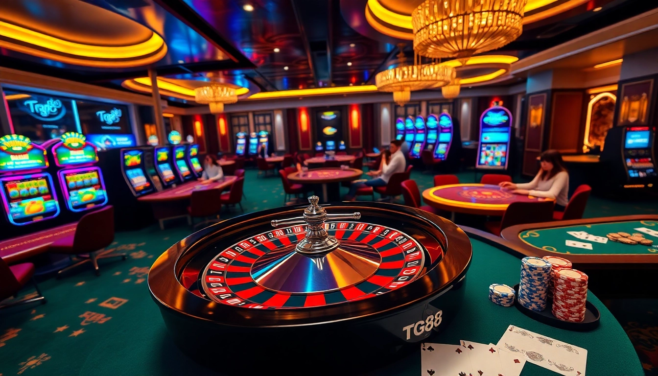 Experience the excitement of TG88 casino with vibrant gaming scenes and elegant gameplay.