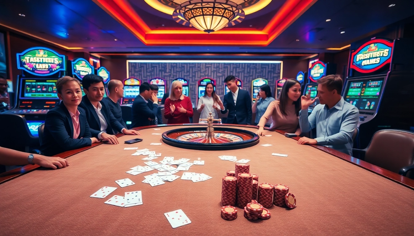 Experience the excitement of TT88 with players at a vibrant casino table.