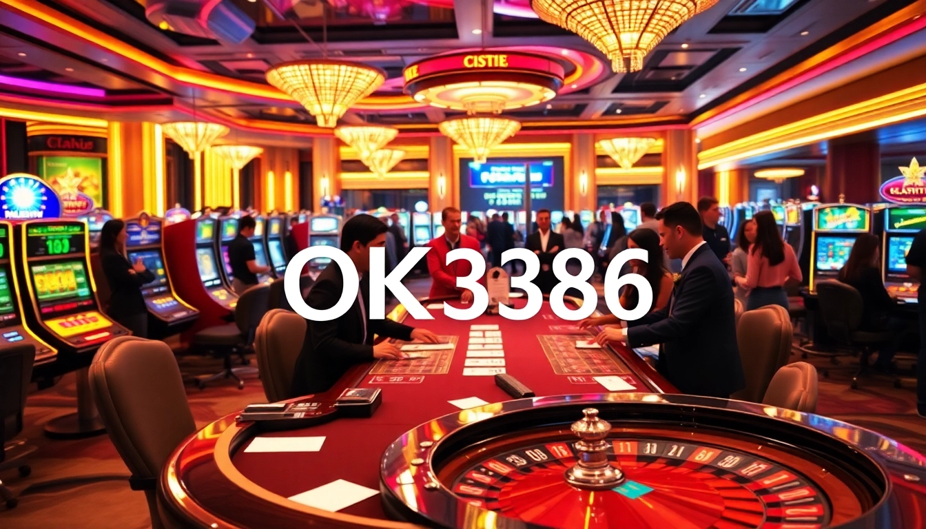 Exciting gaming action at OK8386 casino with players enjoying card games and slots.