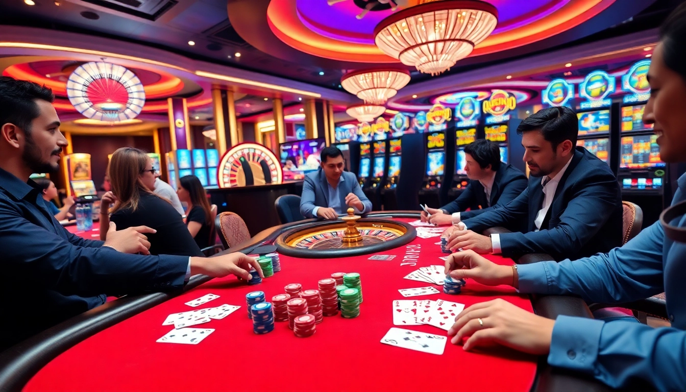 Immerse in the thrilling MMOO casino experience with vibrant poker games and slot machines.