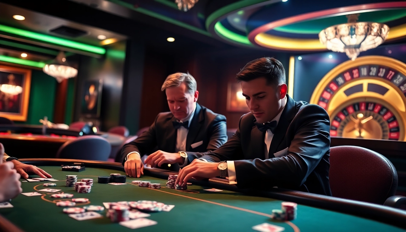 High-stakes poker game at U888 casino showcasing players, chips, and cards.