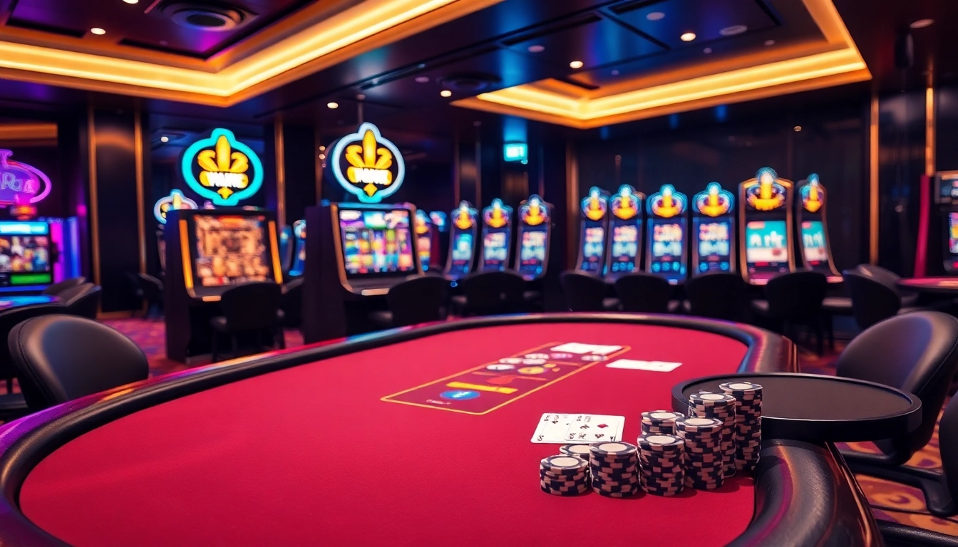 Betting action at go8, showcasing a luxurious casino atmosphere with poker chips and vibrant slot machines.