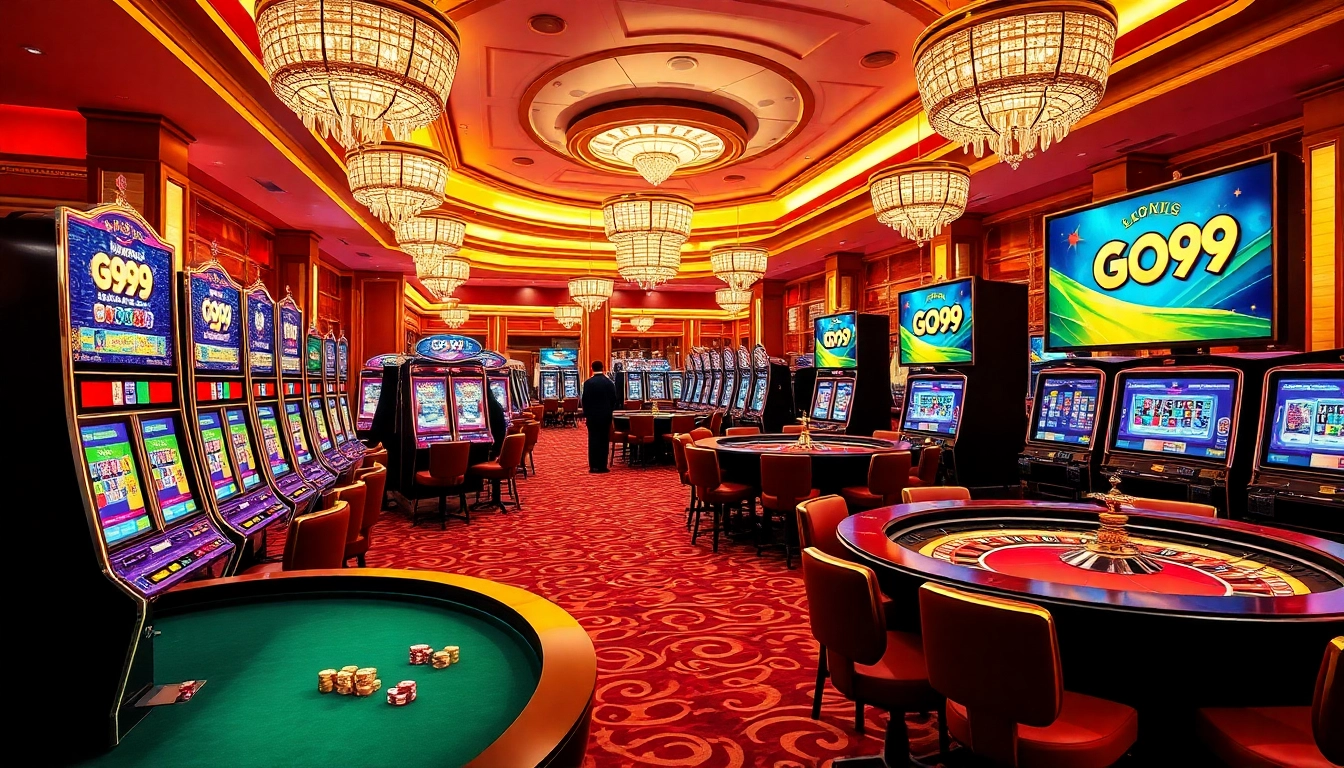 Players enjoying exciting gambling experiences at Go99 with vibrant slots and luxurious casino atmosphere.