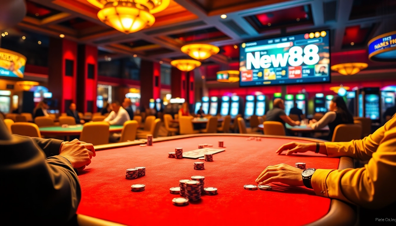 Experience thrilling casino action with link new88, showcasing poker, betting chips, and excitement.