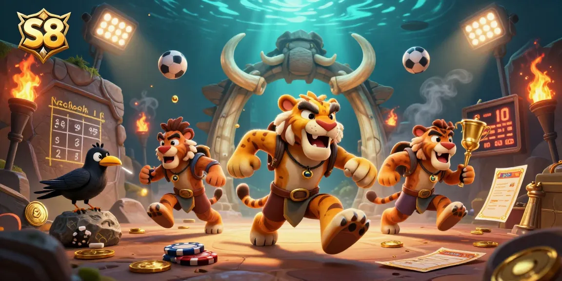 S8 offers thrilling prehistoric casino action with a caveman duo and dynamic sports betting elements.