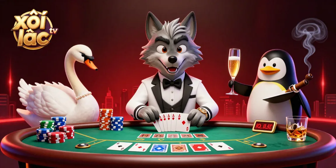 xôi lạc tv players enjoying a vibrant casino scene filled with colorful poker elements and characters.