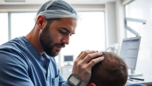 Haartransplantation Türkei: Professioneller Arzt berät Patienten in moderner Klinik.
