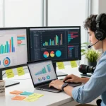 YouTube Views kaufen: Professioneller Marketing-Experte analysiert Wachstumsdaten in moderner Büroatmosphäre.