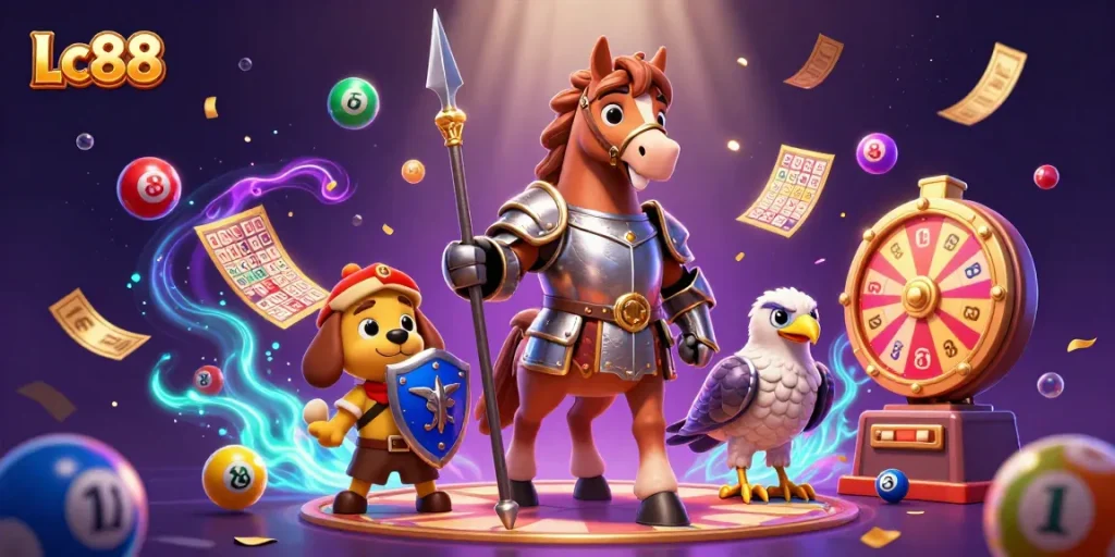 Engage in thrilling gameplay at Lc88 with knights, puppies, and colorful lottery elements.
