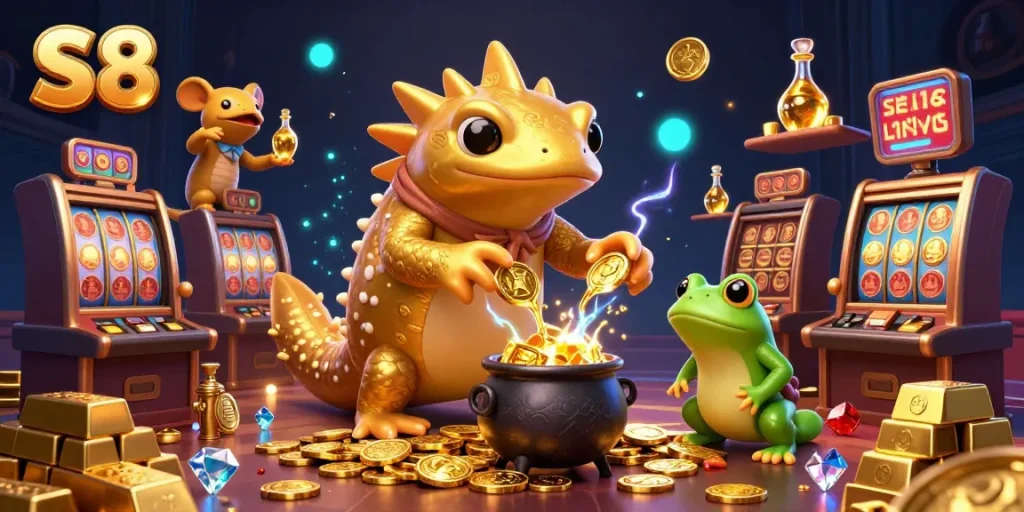 S8 captivates gamblers in a golden casino realm where alchemy and winning collide.