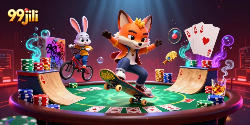 Experience 99 jili's vibrant gaming scene with captivating characters and casino elements in action.